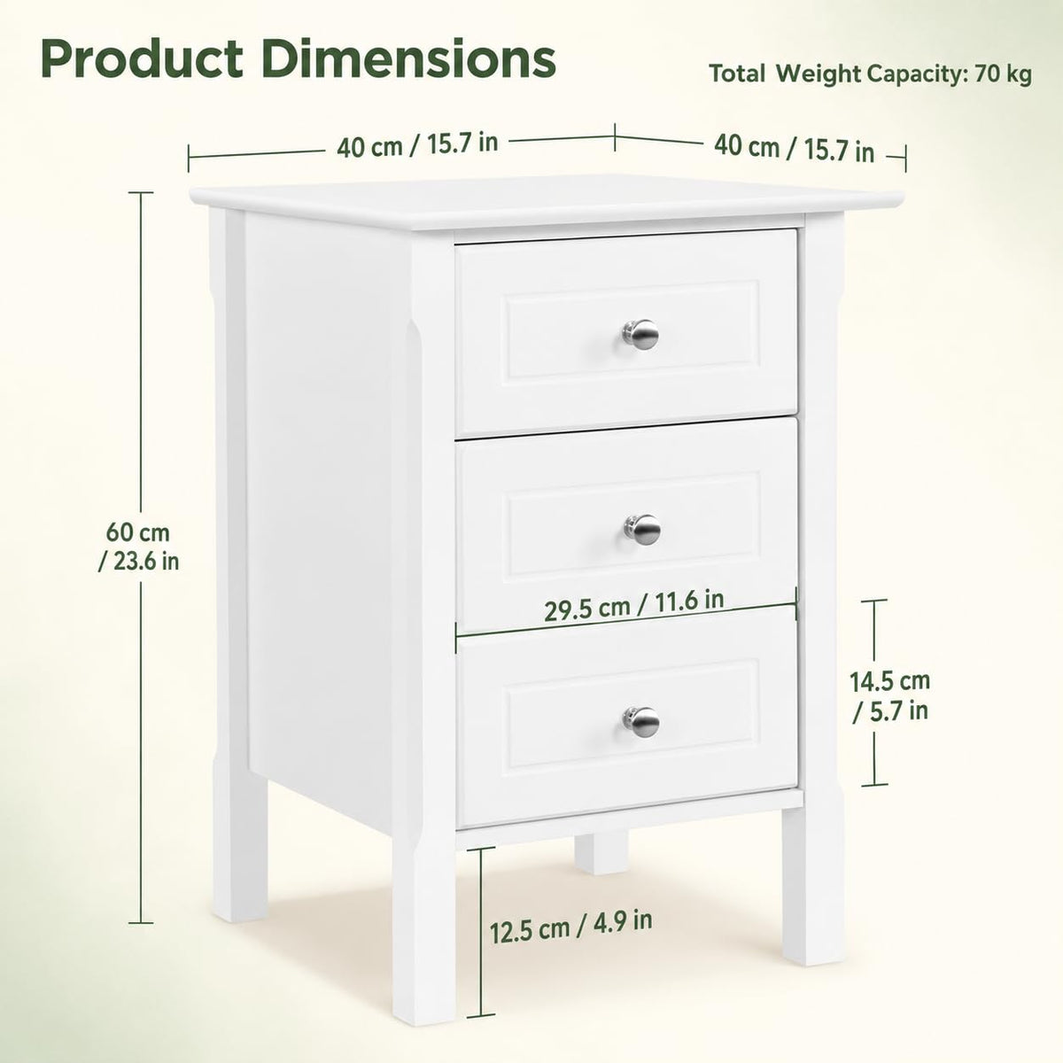 Yaheetech Bedside Table with 3 Drawers, White - image 3