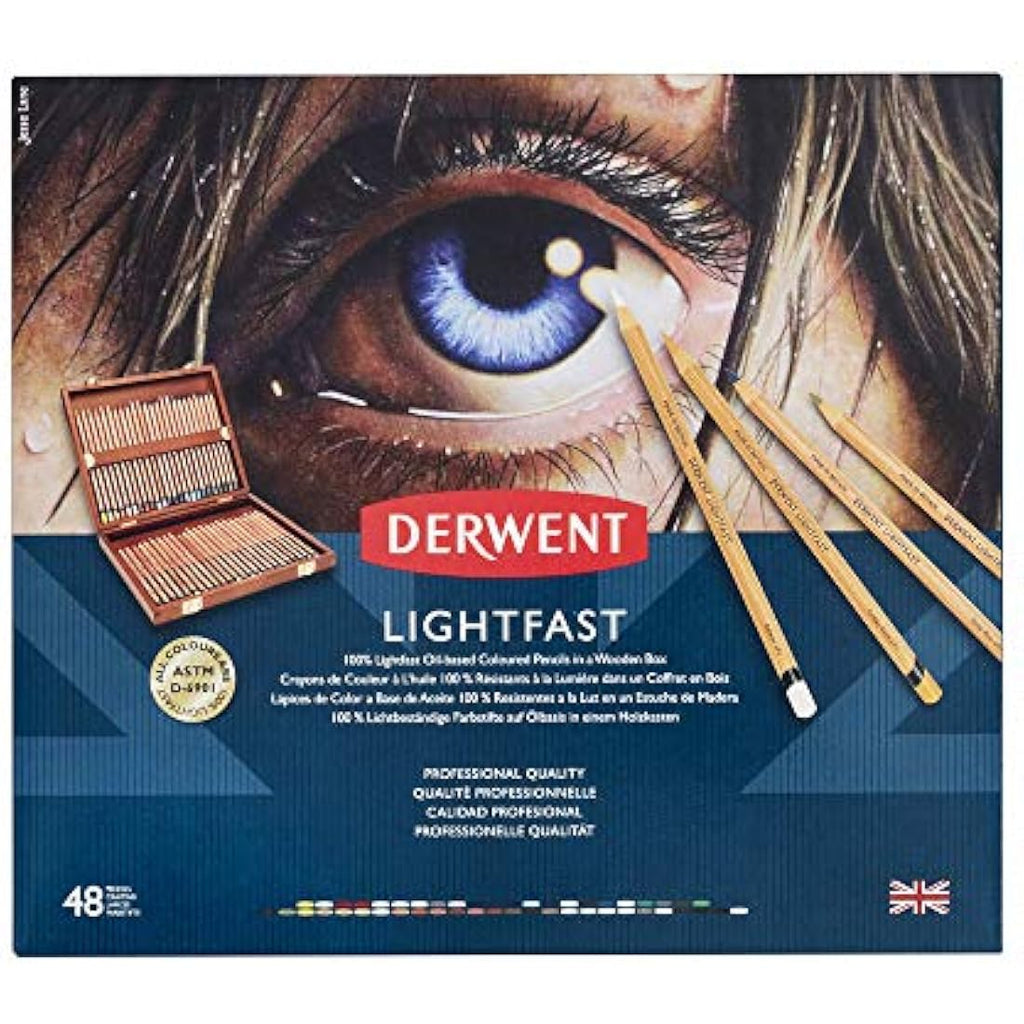 Derwent Lightfast Colouring Pencils | 48 Oil-Based Set in Wooden Box
