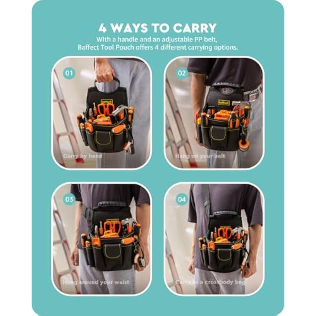 Baffect Electrician Tool Pouch – 20 Pocket Heavy Duty Canvas Waist Bag