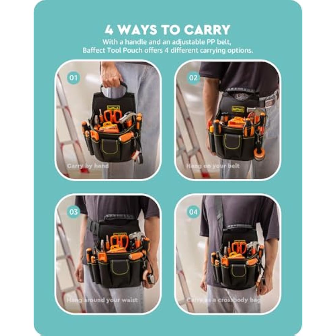 Baffect Electrician Tool Pouch – 20 Pocket Heavy Duty Canvas Waist Bag