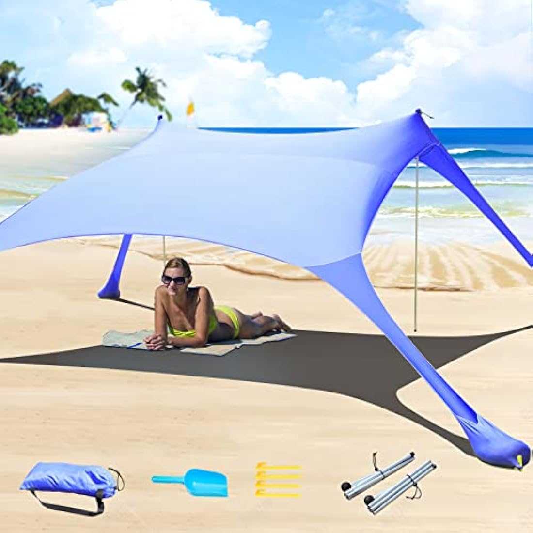 CUUPO 7x7ft Beach Tent Sun Shelter – UPF 50+ Lycra Canopy with Blanket