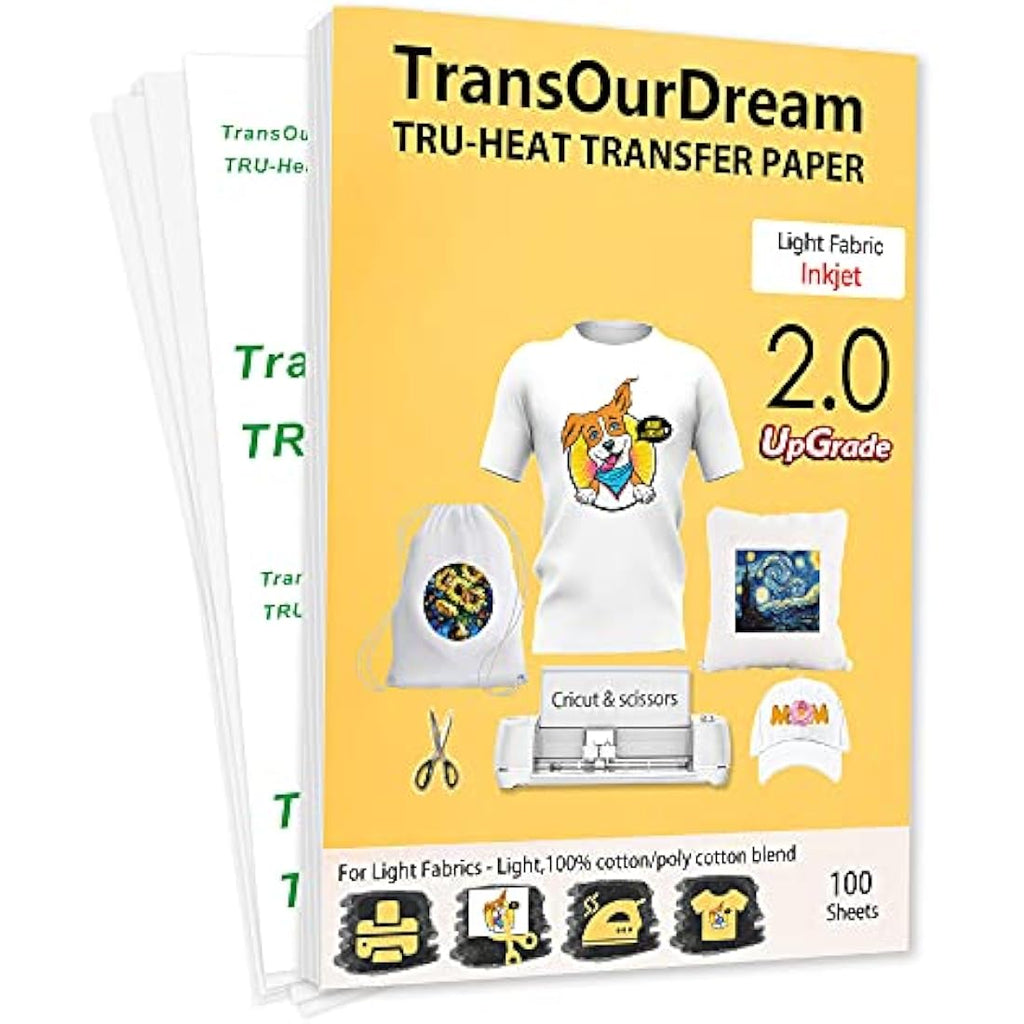 TransOurDream Inkjet Heat Transfer Paper for Light Fabrics - 100 Sheets
