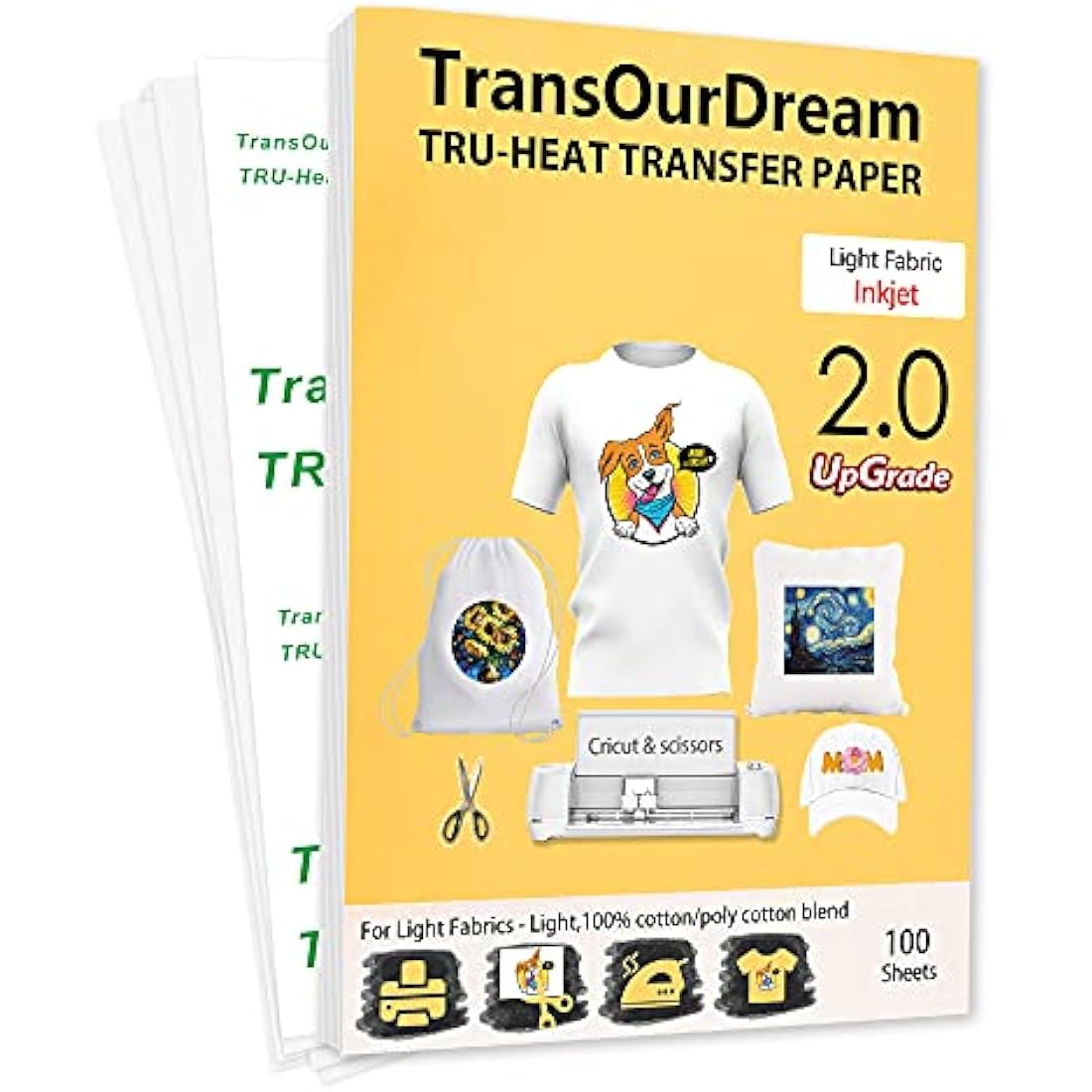 TransOurDream Inkjet Heat Transfer Paper for Light Fabrics - 100 Sheets