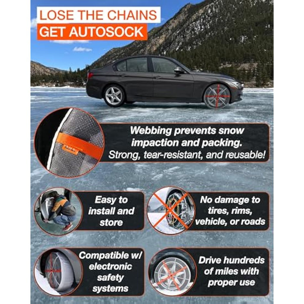 AutoSock HP 685E Textile Snow Socks – Winter Tire Traction Aid (1 Pair)