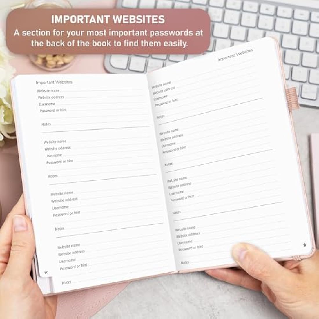 Password Book with Alphabetical Tabs - Rose Gold Medium