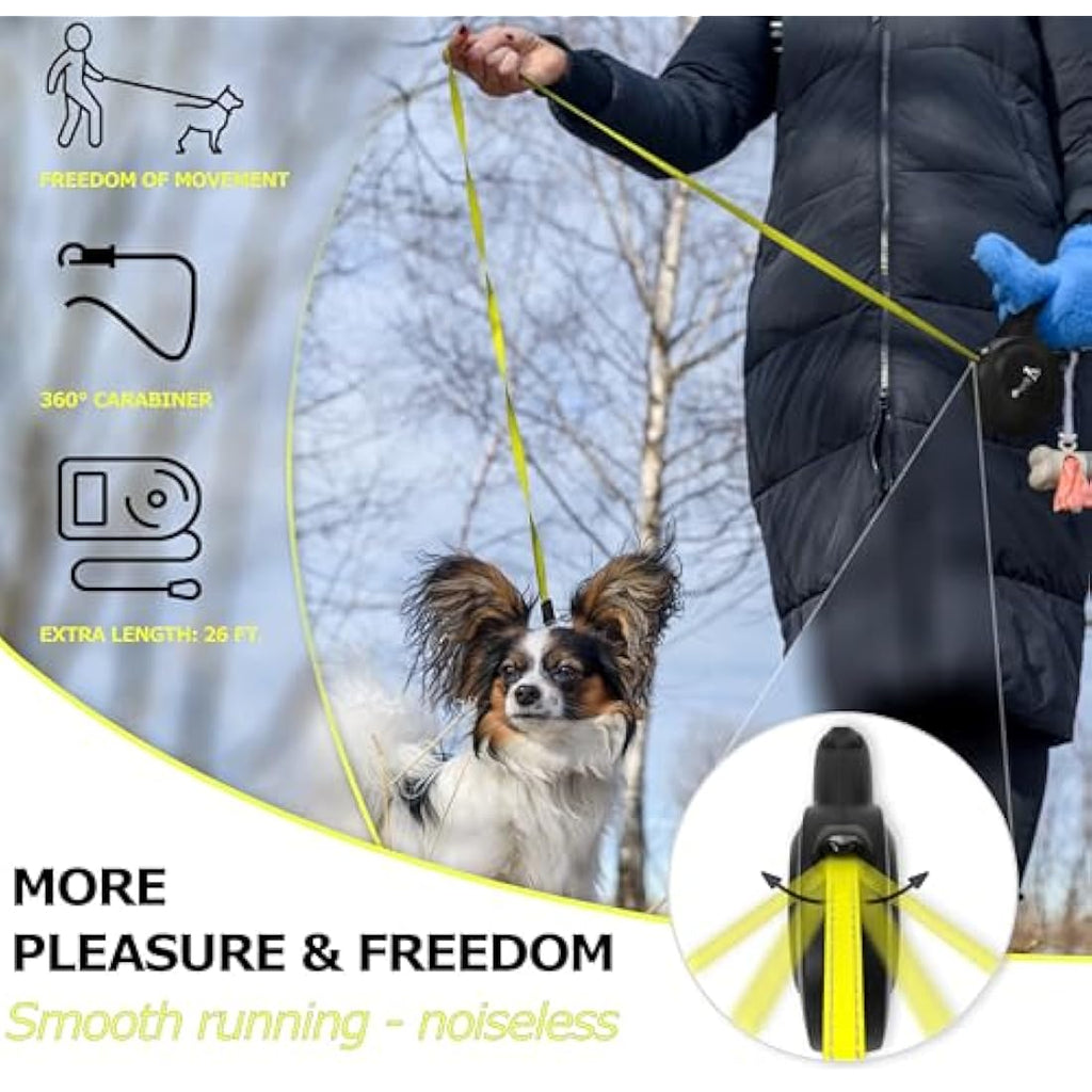 Bluzelle 8m Retractable Dog Leash – Reflective Neon Nylon for Dogs up to 50kg