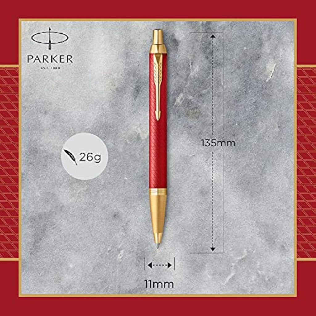 Parker IM Ballpoint Pen – Red Lacquer with Gold Trim, Medium Point