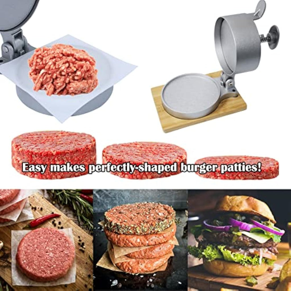 Laffeya Adjustable Spring Burger Press – Non-Stick Patty Maker with Wood Base