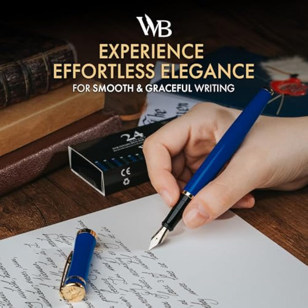 Wordsworth & Black Imperial Blue Fountain Pen Set with 24 Ink Cartridges
