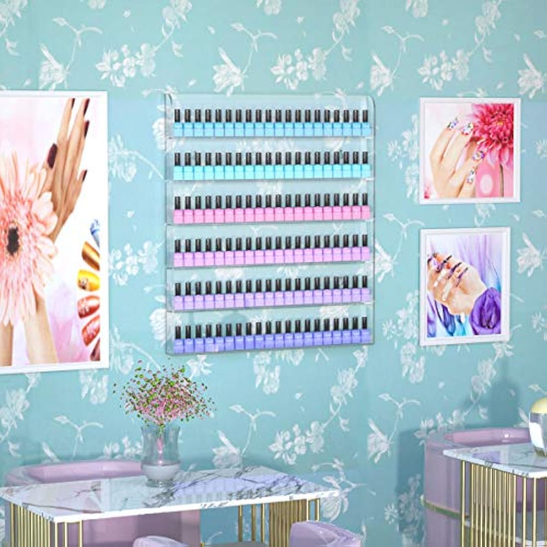 HIIMIEI 6-Tier Acrylic Wall Mounted Nail Polish Rack & Display Organizer