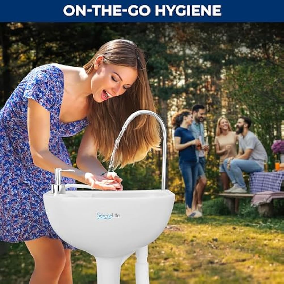 SereneLife Portable Camping Sink - 19L Hand Wash Station with Foot Pump