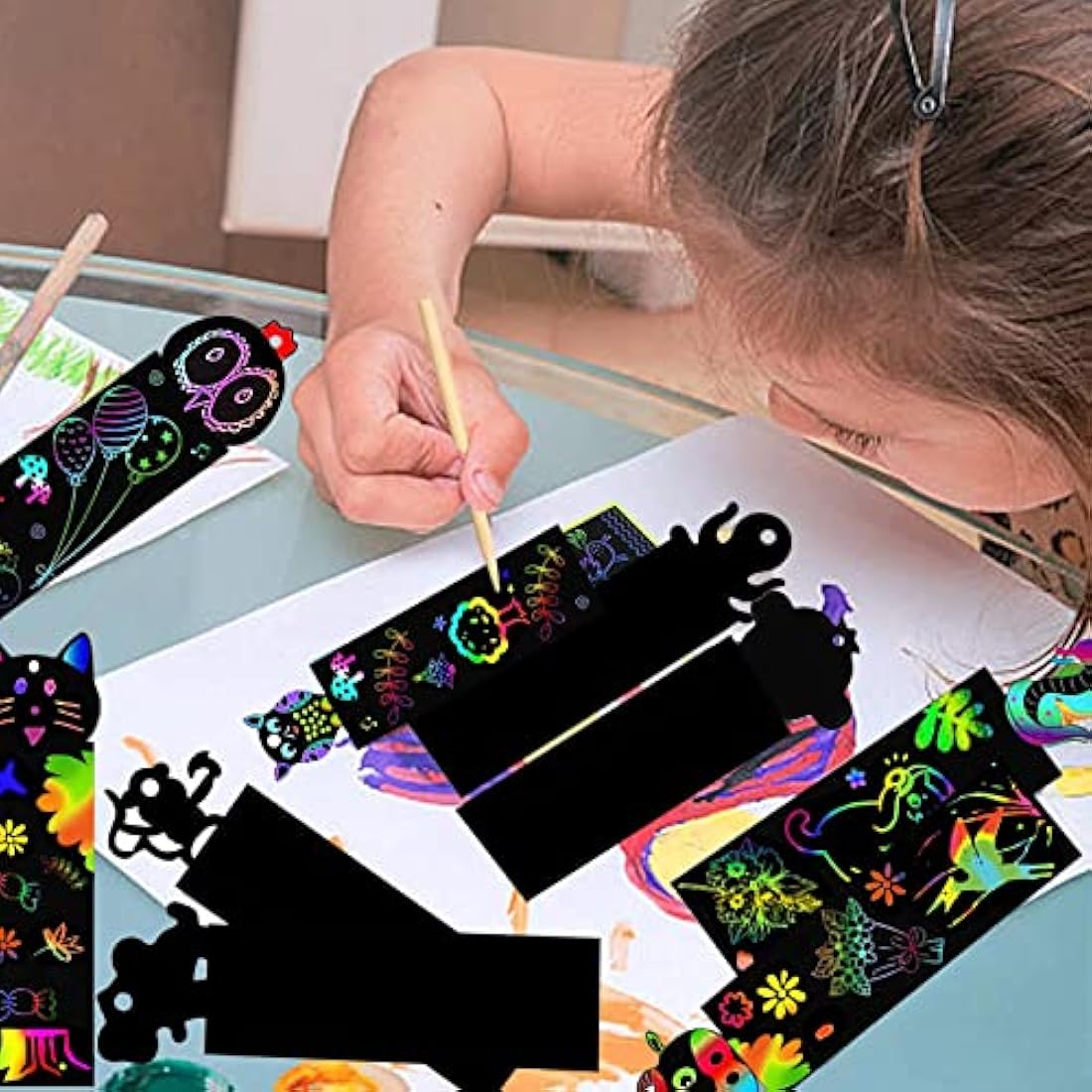 Jolof Store Scratch Art for Kids – 48 Pcs Animal Rainbow Bookmarks DIY Kit
