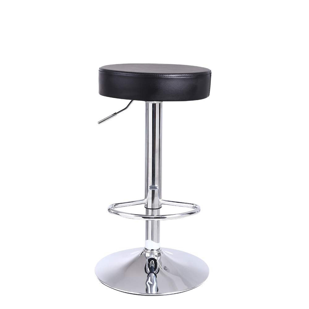 KKTONER Round Swivel Bar Stool - Adjustable PU Leather Backless Chair