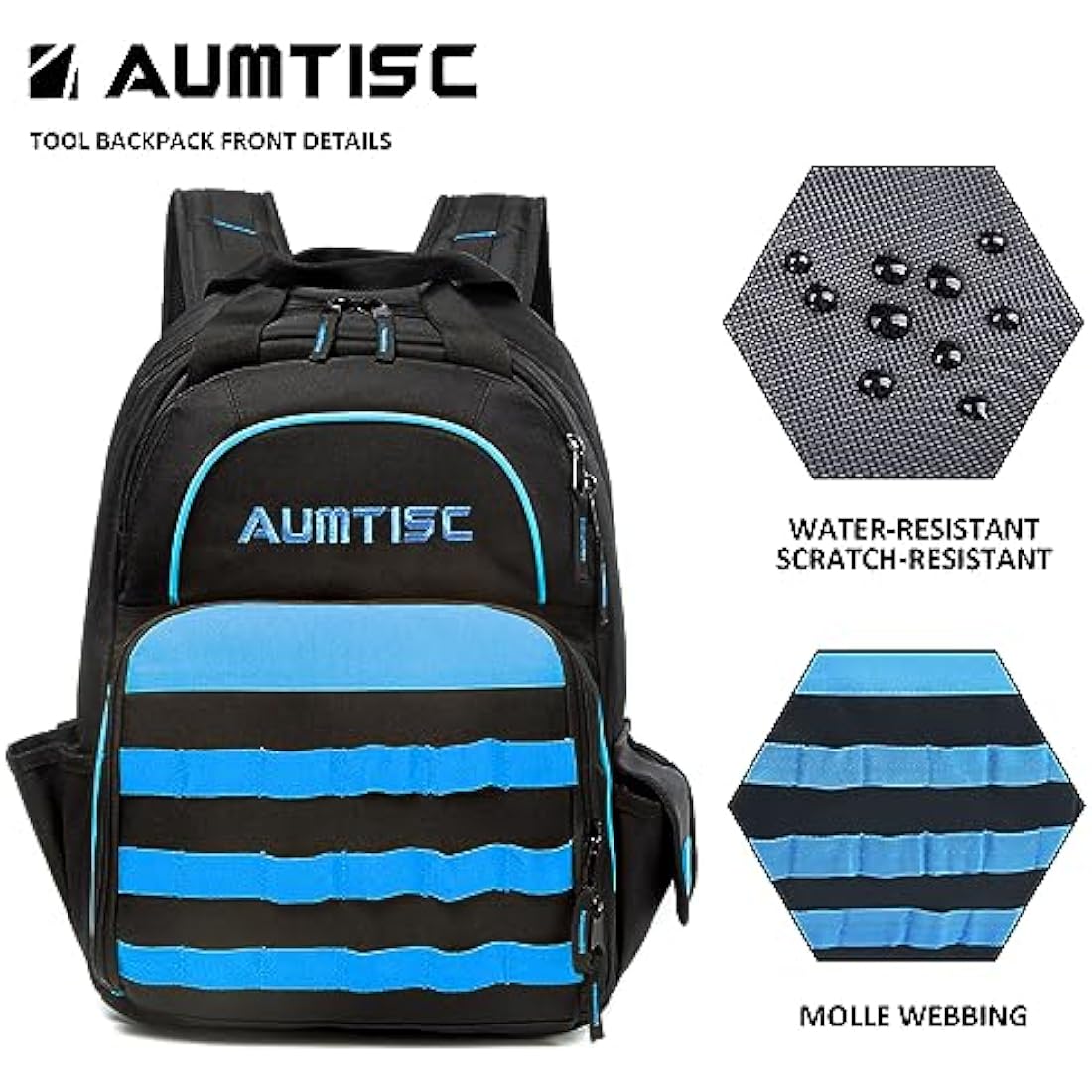 AUMTISC Electrician Tool Backpack | Heavy Duty 49-Pocket Work Bag - Blue
