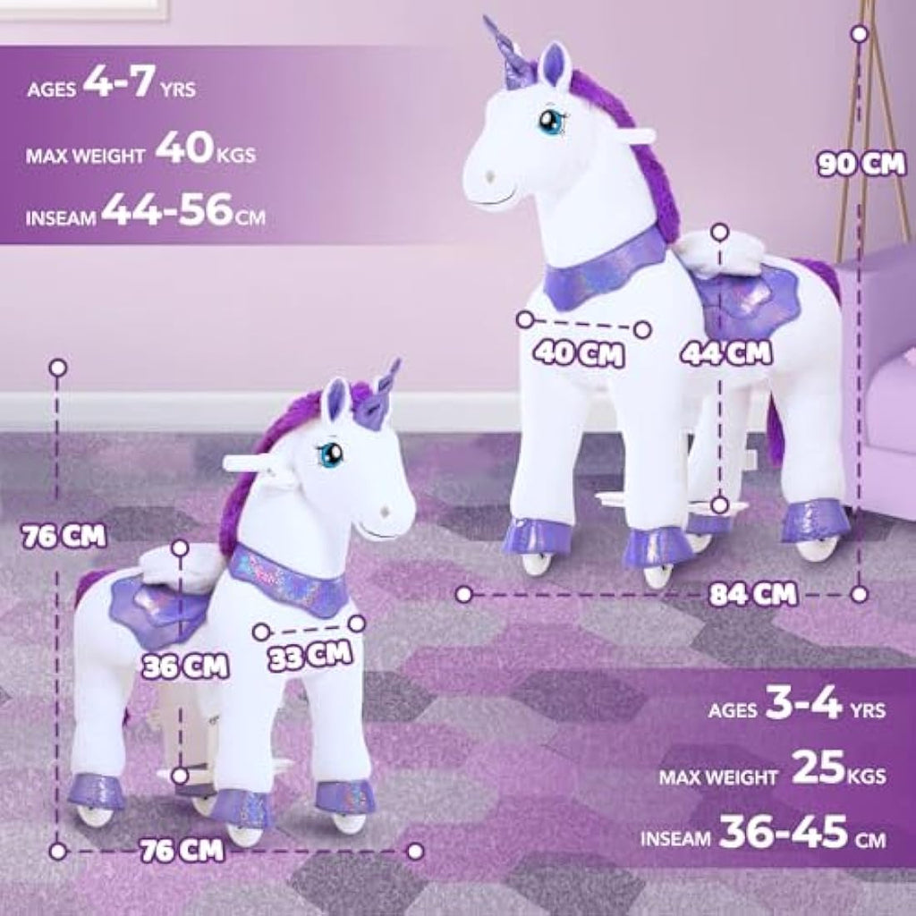 PonyCycle Ride on Unicorn Kids Scooter - Purple Mechanical Toy (Size 3)