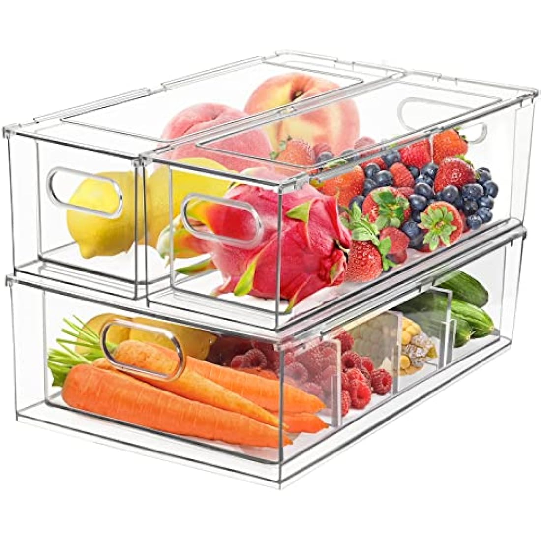 3-Pack Stackable Fridge Organizer Bins with Pull-out Drawers