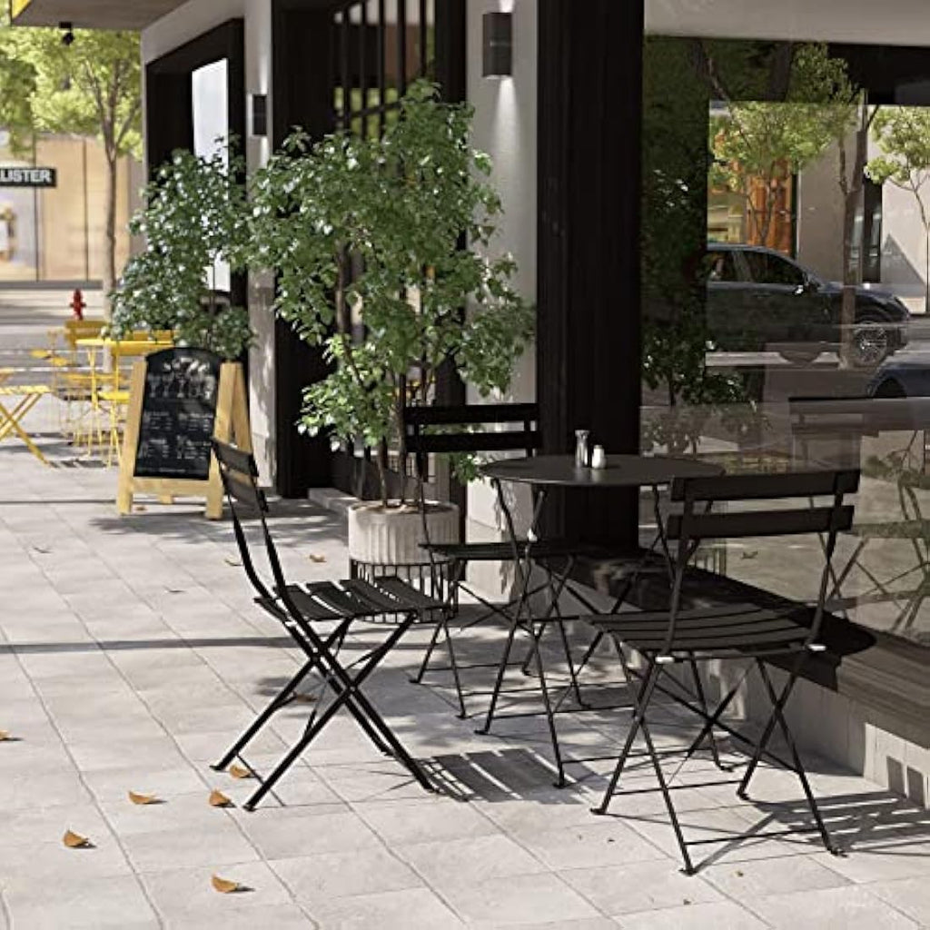Grand Patio 3-Piece Folding Bistro Set – Weather-Resistant Steel (Black)