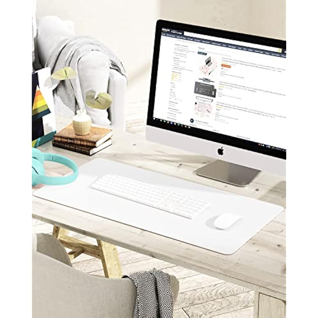 YSAGi PVC Leather Desk Pad – Waterproof Non-Slip Writing Mat, White