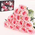 Cloudecor 15Pcs Pink Velvet Artificial Roses – 19.7" Long Stem Silk Flowers