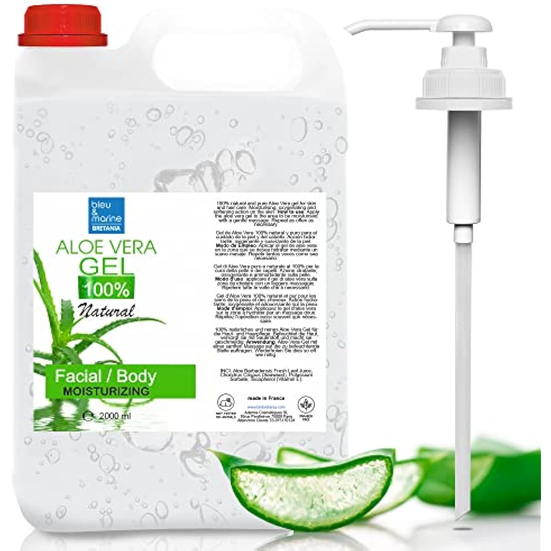bleu & marine Bretania 100% Natural Aloe Vera Gel - Organic & Vegan, 2L