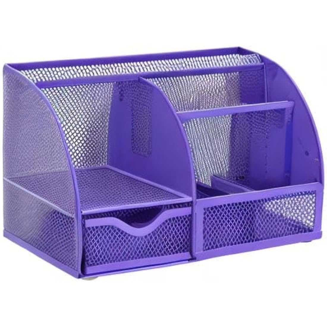Exerz Mesh Desk Organiser | 7-Compartment Metal Tidy Caddy - Purple