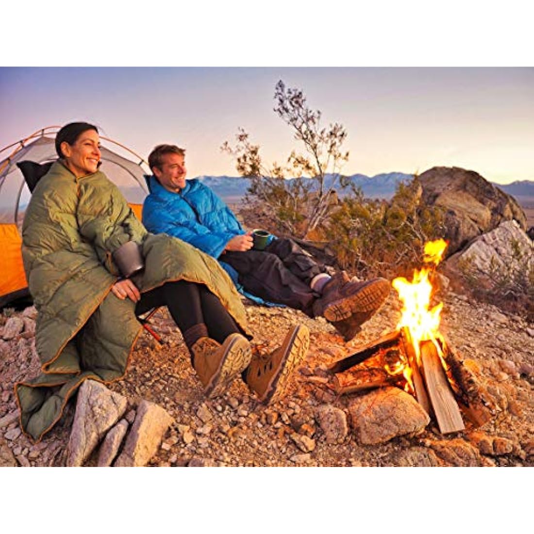 Get Out Gear Double Puffy Camping Blanket – Water-Resistant Olive/Orange