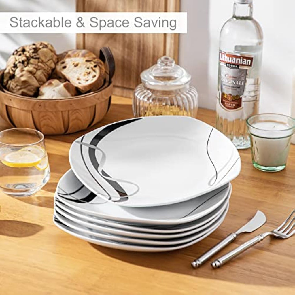 VEWEET Fiona 6-Piece Porcelain Dinner Plate Set | Square Ivory White