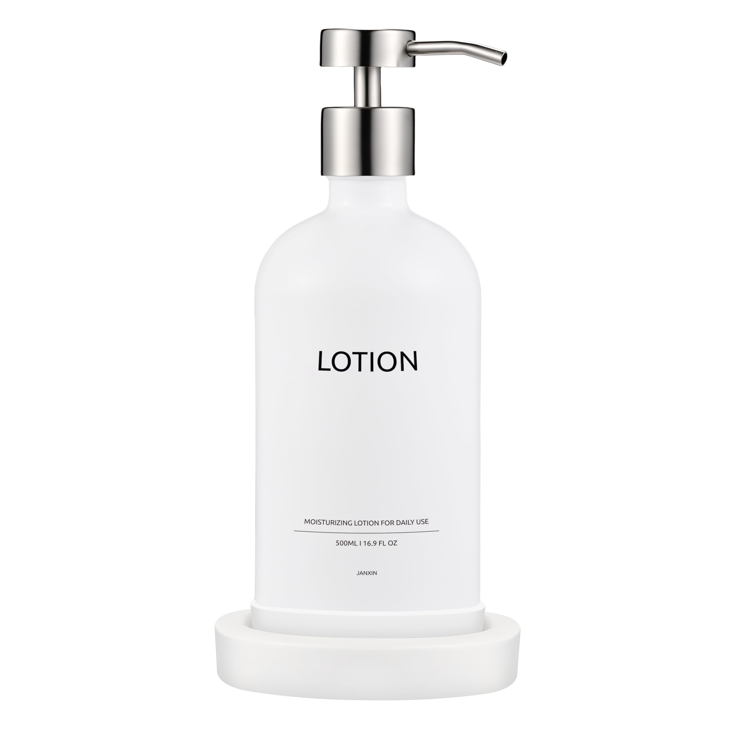 Janxin Glass Soap Dispenser Set with Ceramic Tray | 500ml White Bottle