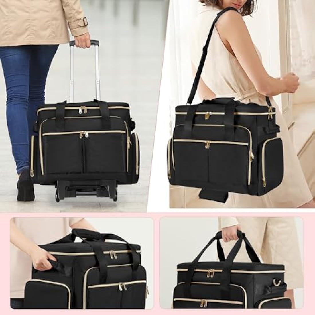 Prokva Rolling Teacher Bag | Wheeled 15.6” Laptop Tote with Trolley