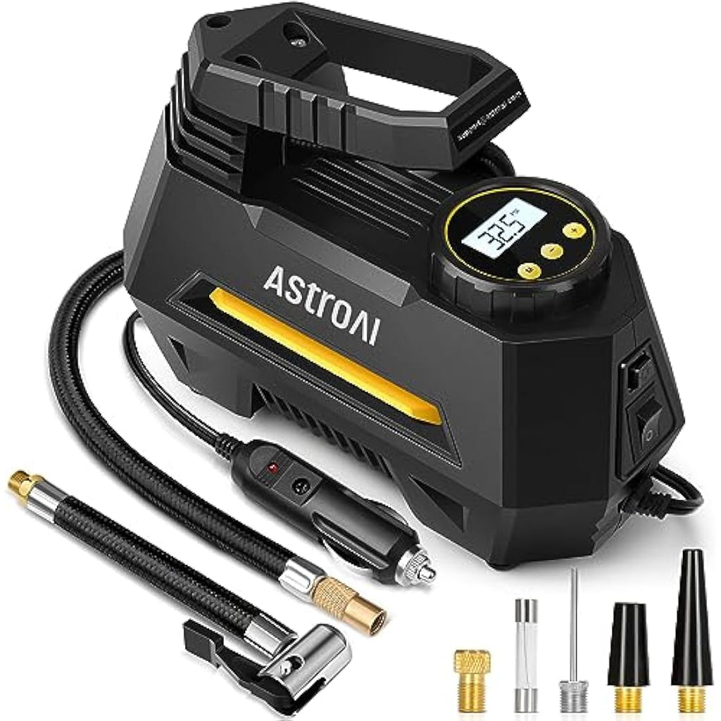 AstroAI Portable Tyre Inflator – 12V DC Air Compressor with Digital Gauge