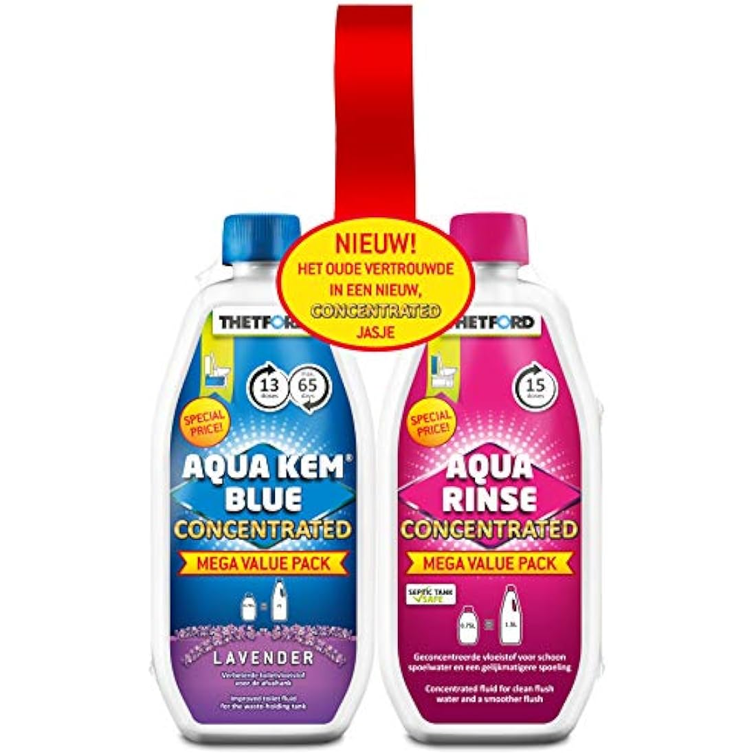 Thetford Toilet Fluid & Rinse Concentrate Duo Pack - Blue & Pink 1.53L