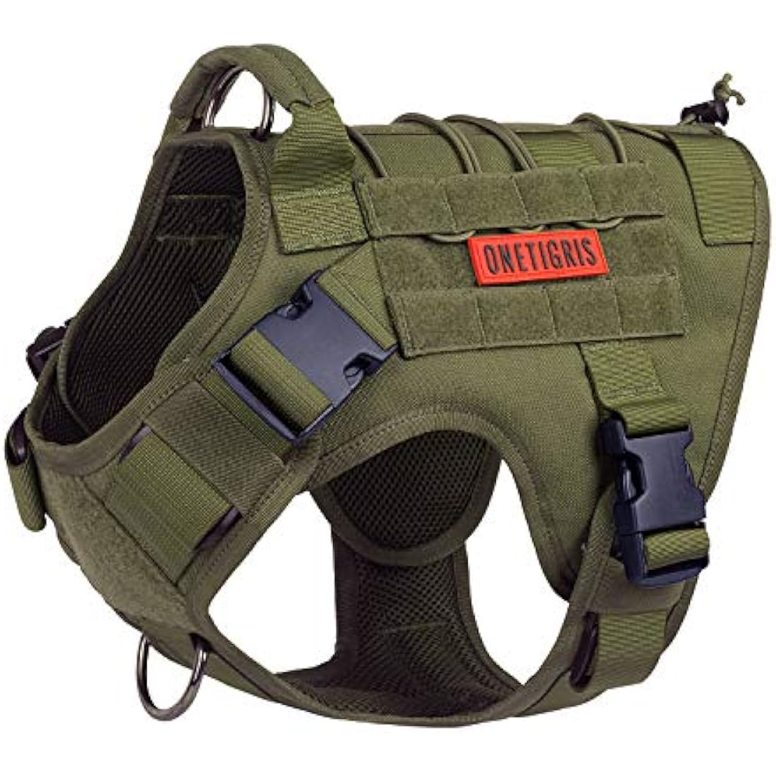OneTigris Tactical Dog Harness | No-Pull Molle Vest - Ranger Green, XL
