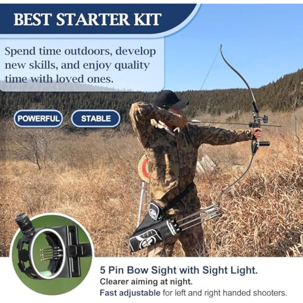 D&Q Takedown Recurve Bow and Arrow Set | Right Hand Archery Hunting Kit