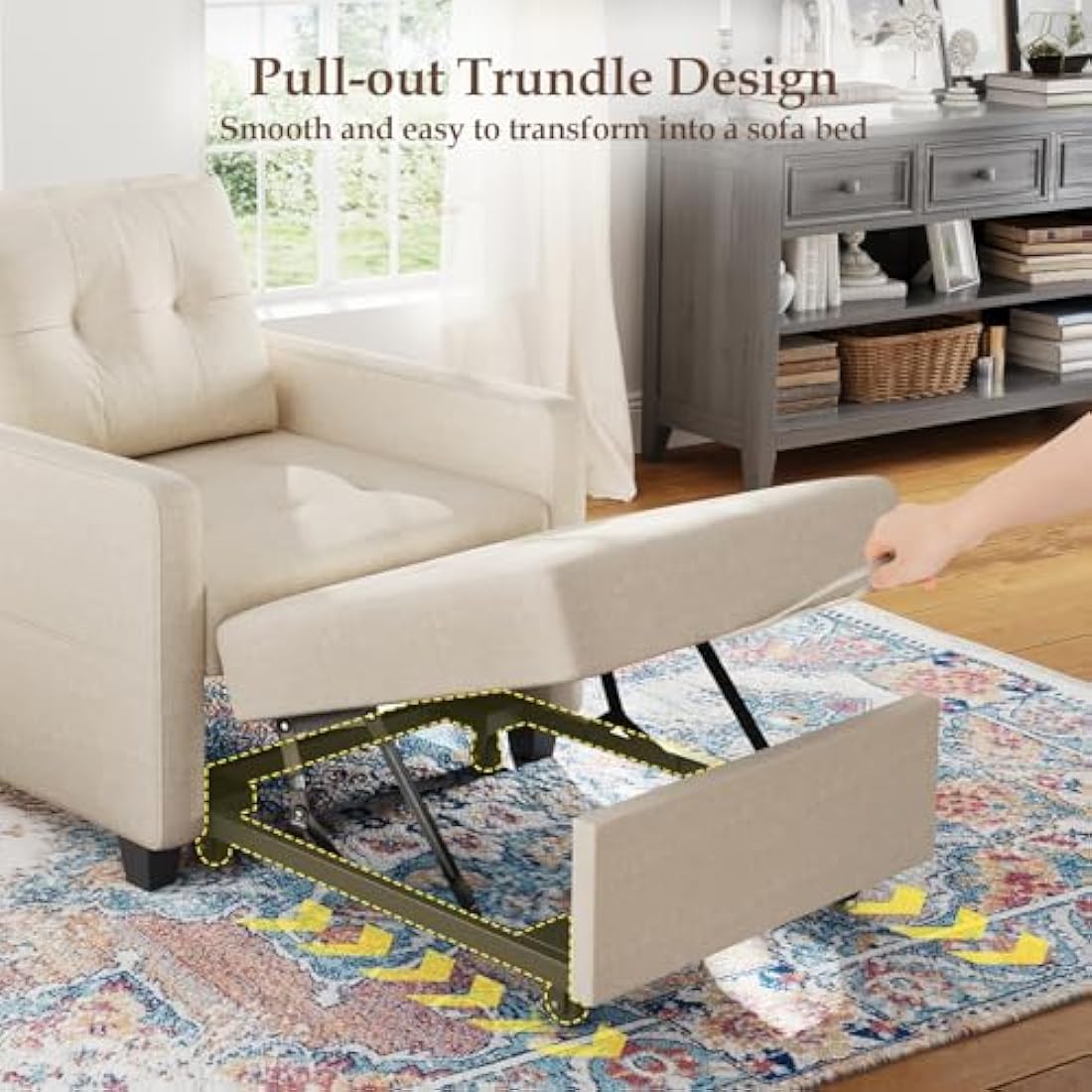 Vesgantti 3-in-1 Convertible Sofa Bed | Beige Linen Sleeper Chair