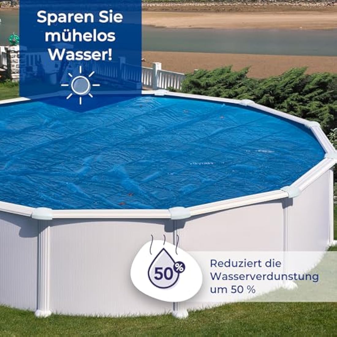 Gre Oval Pool Insulated Summer Cover - Blue Polyethylene 730 x 375 cm