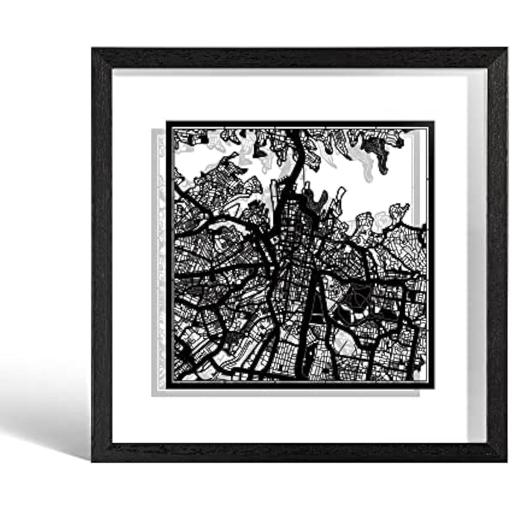 Sydney Paper Cut Map Wall Art – Jolof Store Framed 9x9 Laser Cut Decor