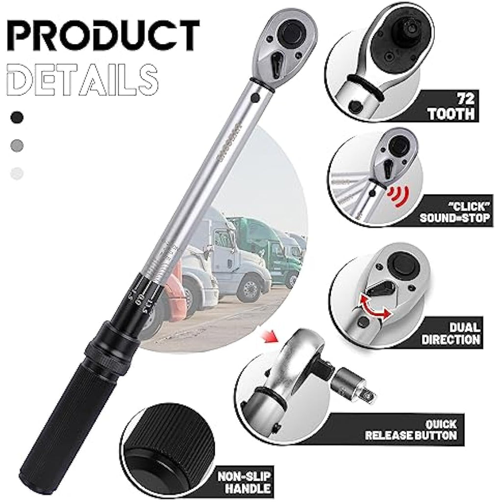 UYECOVE 1/2" Click Torque Wrench, 40-220NM Dual-Direction with Case