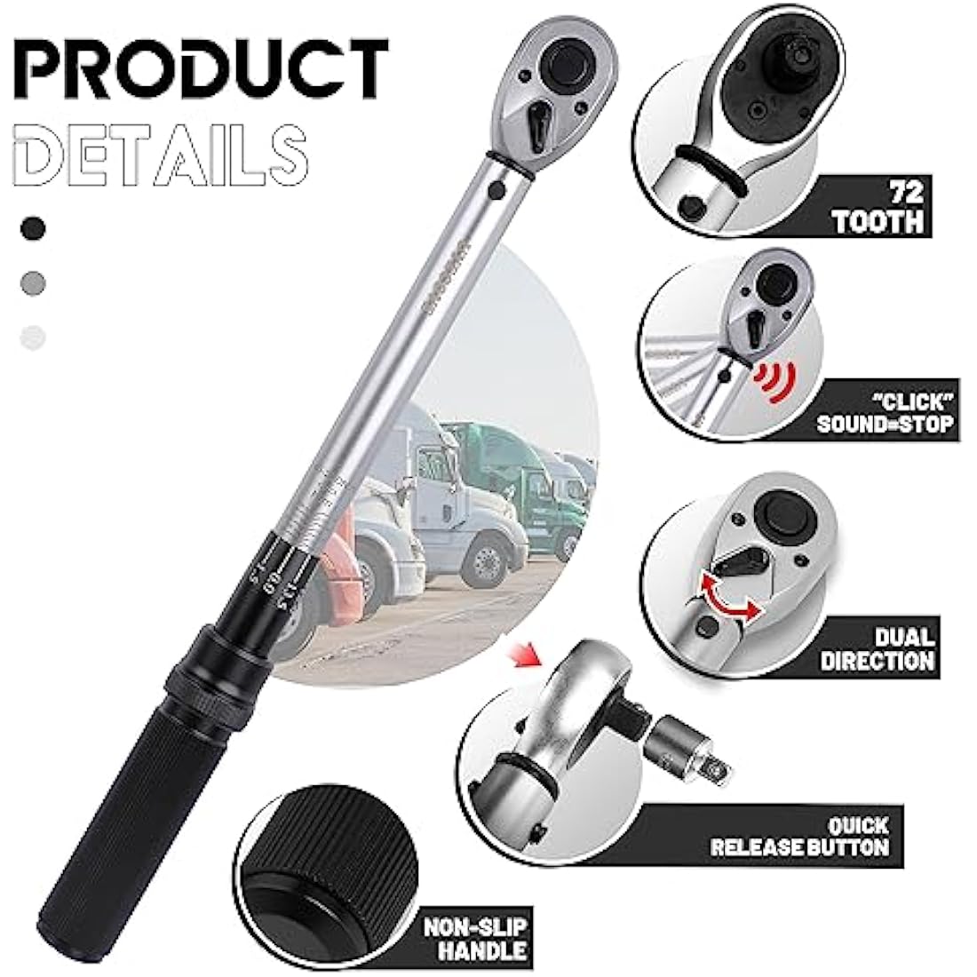 UYECOVE 1/2" Click Torque Wrench, 40-220NM Dual-Direction with Case