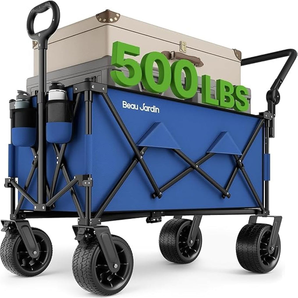 Beau Jardin XXL Folding Wagon – Heavy Duty 220L All-Terrain Beach Cart