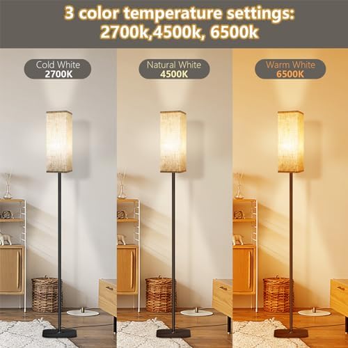 LED Floor Lamp | Modern Linen Shade Standing Lamp with Pull Chain