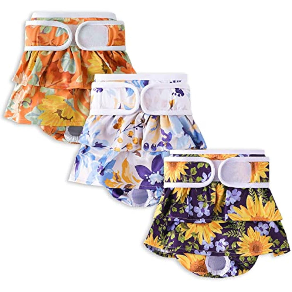 COMSLE Reusable Female Dog Diapers - 3 Pack Washable Absorbent Puppy Nappies