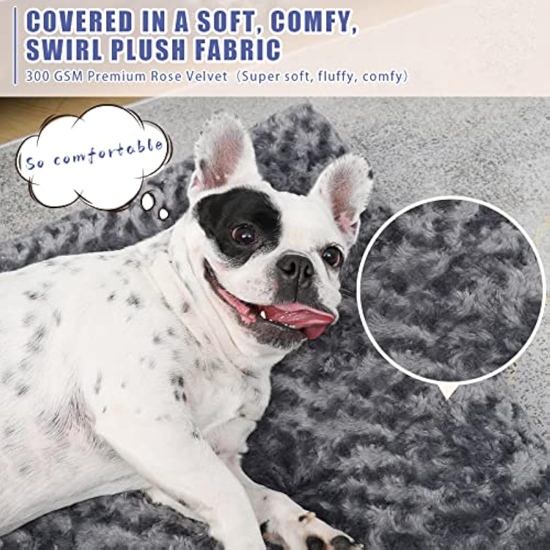 KSIIA Calming Dog Bed – Washable Orthopedic Plush Crate Mat, Dark Grey