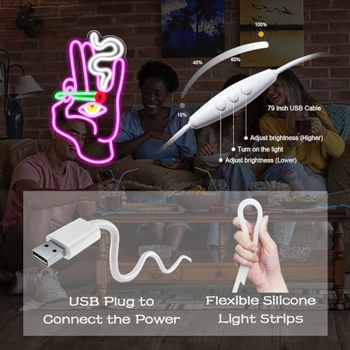 Looklight Evil Eye Hamsa Neon Sign – Pink LED Wall Decor for Game Room