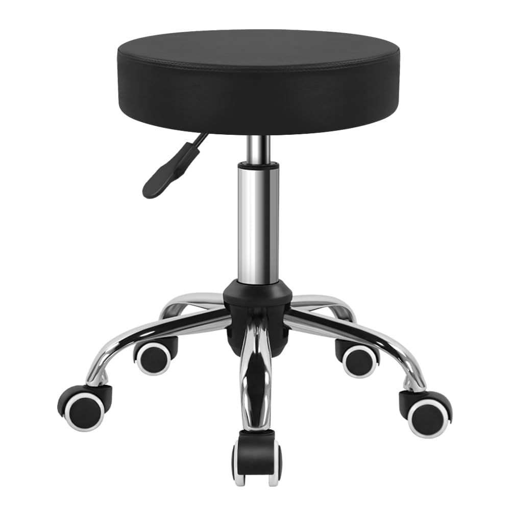 BFTOU Black PU Leather Swivel Stool on Wheels Perfect for Salon Work Home SPA Shop Height-Adjustable and Cost-Effective Rolling Stool Chair Small - image 1