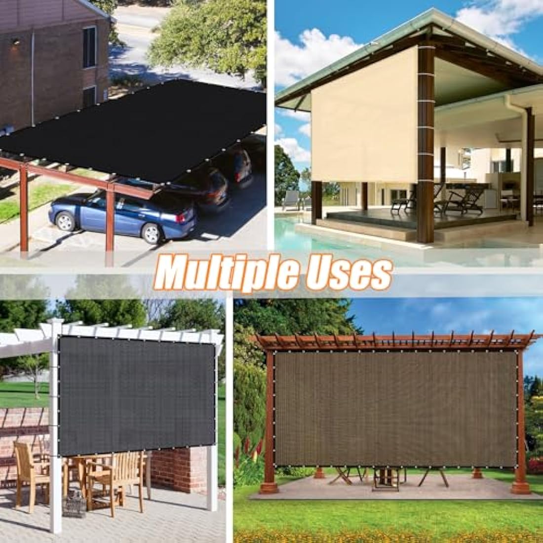 KANAGAWA 12' x 20' Sun Shade Cloth - 90% UV Block HDPE Canopy, Mocha