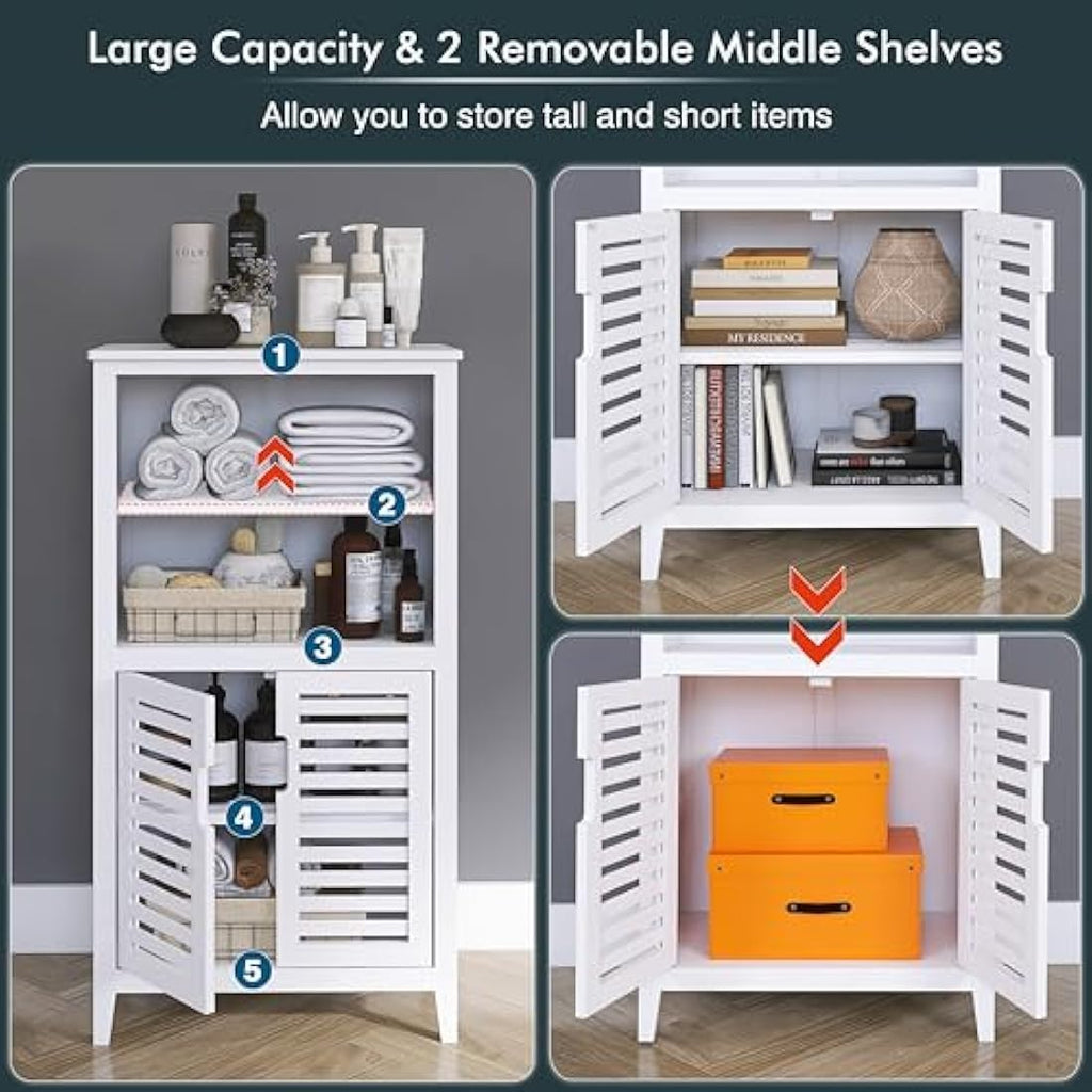 HITNET Bamboo Bathroom Floor Storage Cabinet | 2-Door Freestanding Organizer