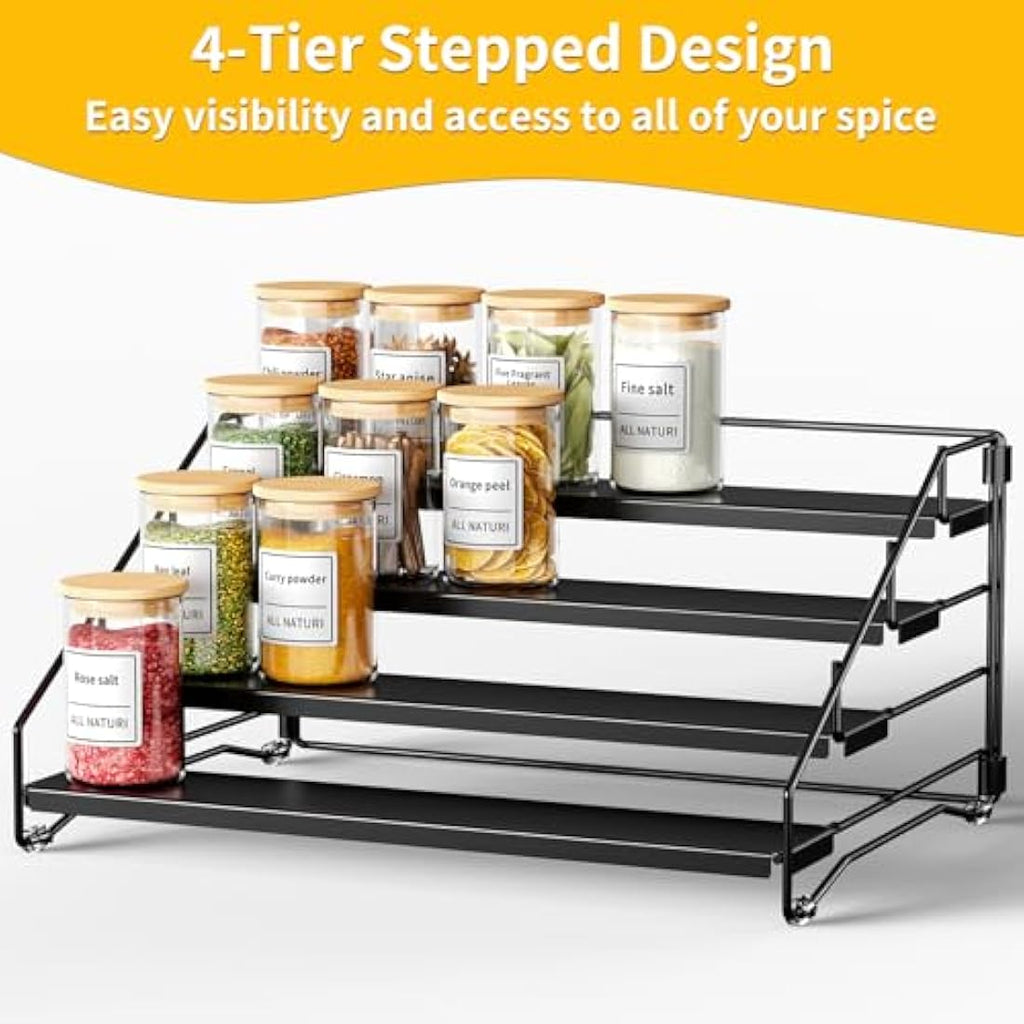 ZDDLOINP 4-Tier Metal Spice Rack Organizer | Adjustable Depth for Kitchen