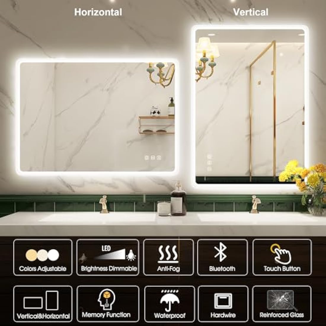 STARLEAD Bluetooth LED Bathroom Mirror | 50x70cm Anti-Fog Dimmable Smart Mirror