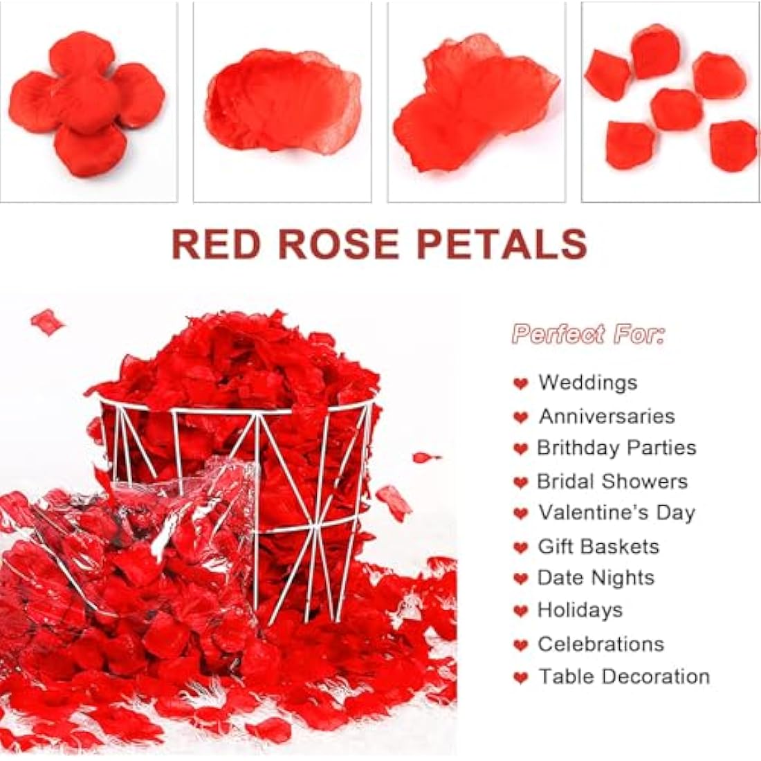 Redamancy 1200pcs Red Artificial Silk Rose Petals for Wedding Decor