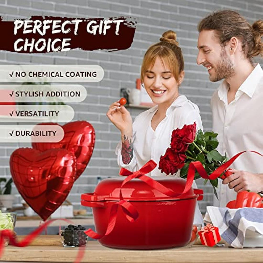 Overmont 5 Quart Enameled Cast Iron Dutch Oven with Skillet Lid